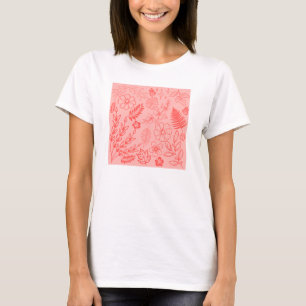 Coral Red Tropical Floral Pattern T-Shirt