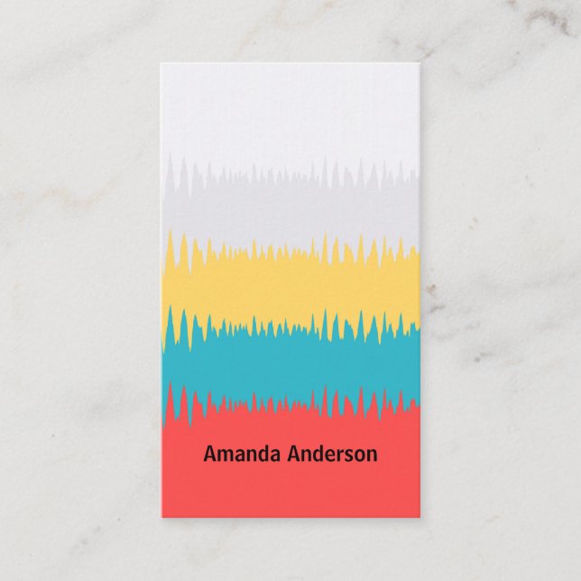 Coral Red Turquoise Blue Yellow Grey White Stripes Business Card (Front)
