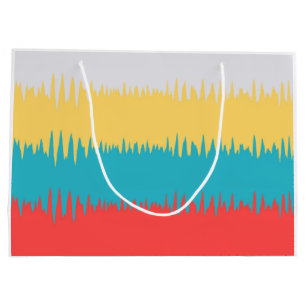 Coral Red Turquoise Blue Yellow Grey White Stripes Large Gift Bag