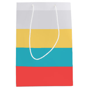 Coral Red Turquoise Blue Yellow Grey White Stripes Medium Gift Bag
