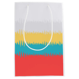 Coral Red Turquoise Blue Yellow Grey White Stripes Medium Gift Bag