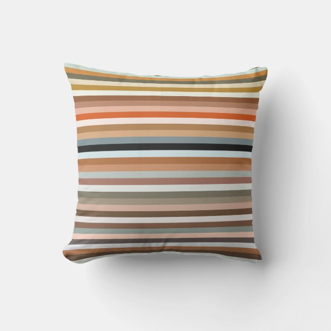 Coral Red Turquoise Blue Yellow Orange Pink Stripe Cushion (Front)