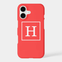 Coral Red White Framed Initial Monogram