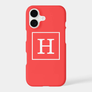 Coral Red White Framed Initial Monogram