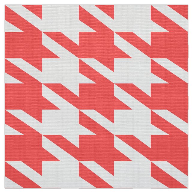 Coral-Red & White Houndstooth Seamless Pattern Fabric (Swatch)