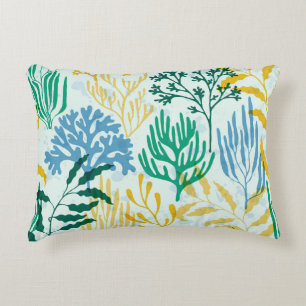 Coral Reef, Algae Seamless Pattern. Decorative Cushion