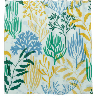 Coral Reef, Algae Seamless Pattern. Shower Curtain