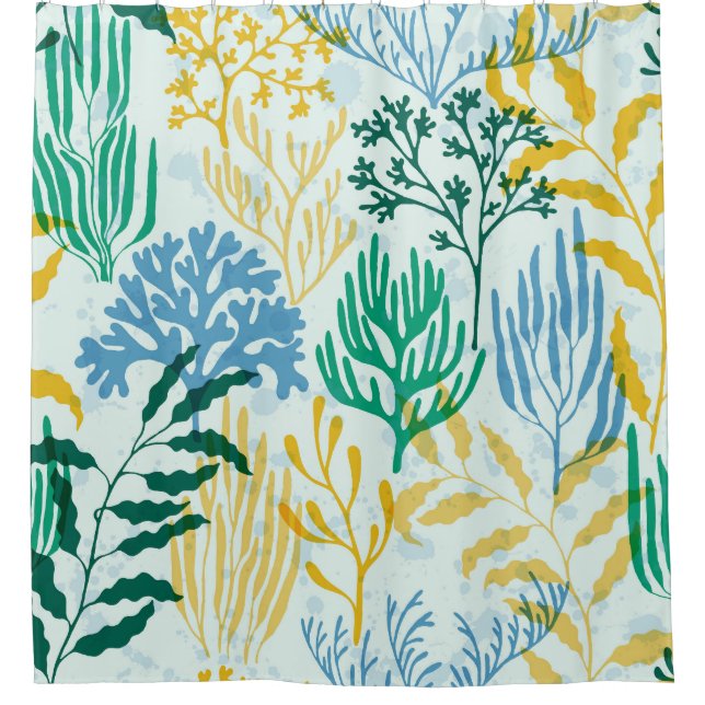 Coral Reef, Algae Seamless Pattern. Shower Curtain (Front)