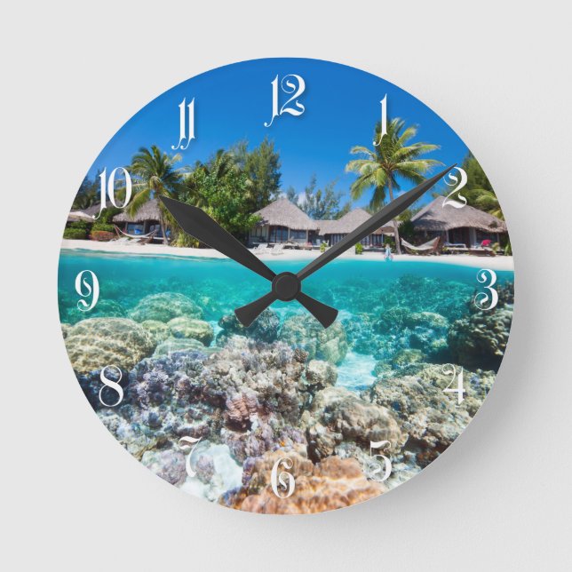 Coral reef and a tropical resort round clock (Front)