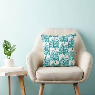 Coral Reef Beach Teal Pillow