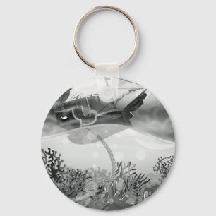 Coral Reef black and white Key Ring