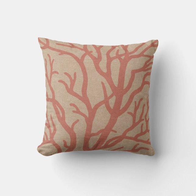 Coral Reef Branches in Coral Pink Cushion (Front)