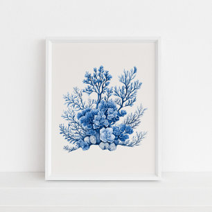 Coral Reef – Coastal Blue on Beige Poster