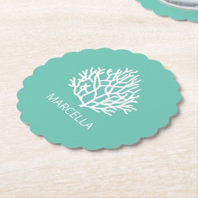 Coral Reef Custom Name Summer Beach   Paper Coaster (Angled)