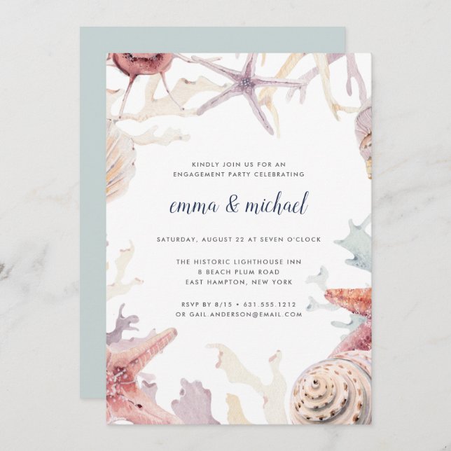 Coral Reef Engagement Party Invitation (Front/Back)