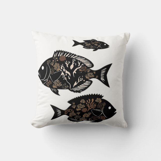 Coral Reef Fish Silhouettes Cushion (Front)