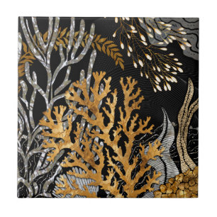 Coral Reef - Gold and Pearl Symphony Ceramic Tile