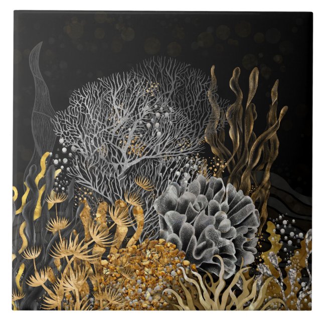 Coral Reef - Gold and Pearl Symphony Ceramic Tile (Front)