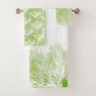 Coral reef green watercolor nautical monogram bath towel set