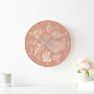 Coral reef in apricot large clock