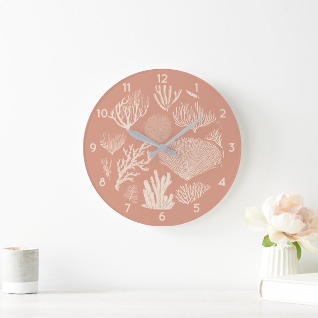 Coral reef in apricot large clock (Home)