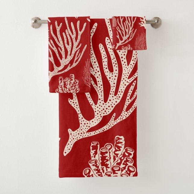 Coral reef in red bath towel set (Insitu)