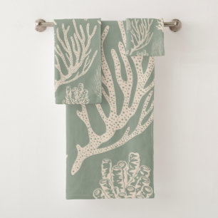 Coral reef in sage bath towel set