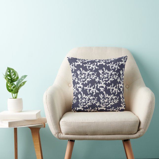 Coral Reef Indigo Blue and White Beach House  Cushion (Chair)