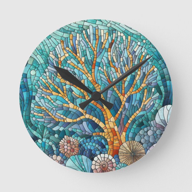 Coral Reef mosaic art Round Clock (Front)