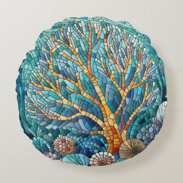 Coral Reef mosaic art Round Cushion (Front)