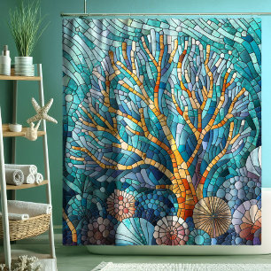 Coral Reef mosaic art Shower Curtain