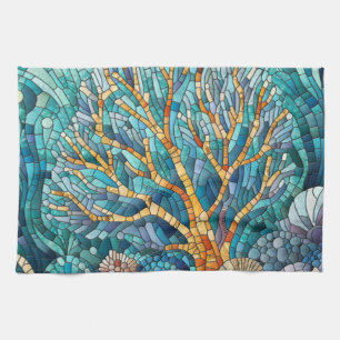 Coral Reef mosaic art Tea Towel