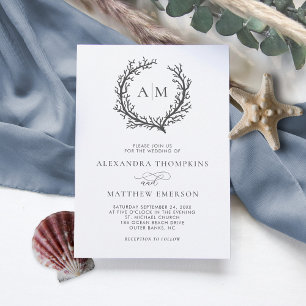 Coral Reef Nautical Dark Grey Minimal Wedding Invitation