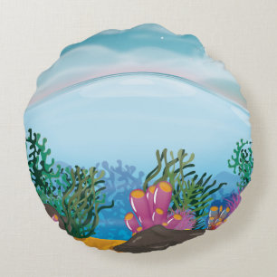 Coral Reef ocean Round Cushion