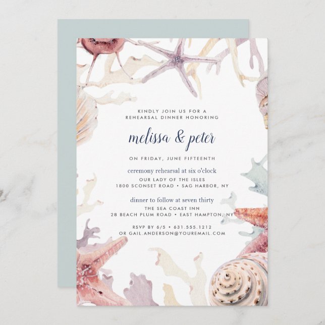 Coral Reef Rehearsal Dinner Invitation (Front/Back)