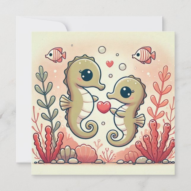 Coral Reef Seahorse Love Card (Front)