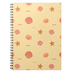 Coral Reef Seashell and Starfish Seamless Pattern Notebook