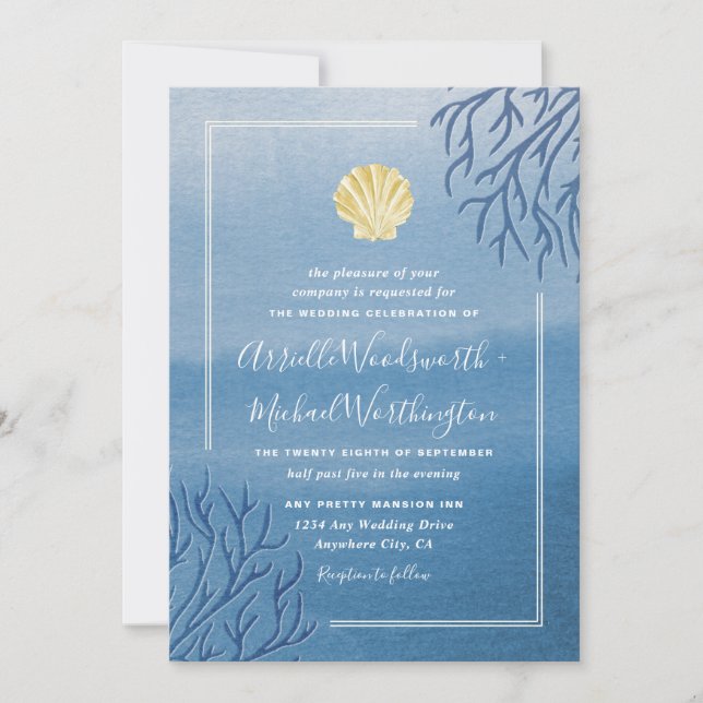 Coral Reef Seashell Beach Wedding Invitations (Front)