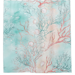 Coral Reef Seashell Watercolor Pattern Shower Curtain