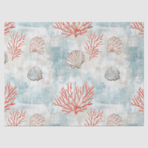 Coral Reef Seashells & Aqua Waves Pattern (7) Tissue Paper