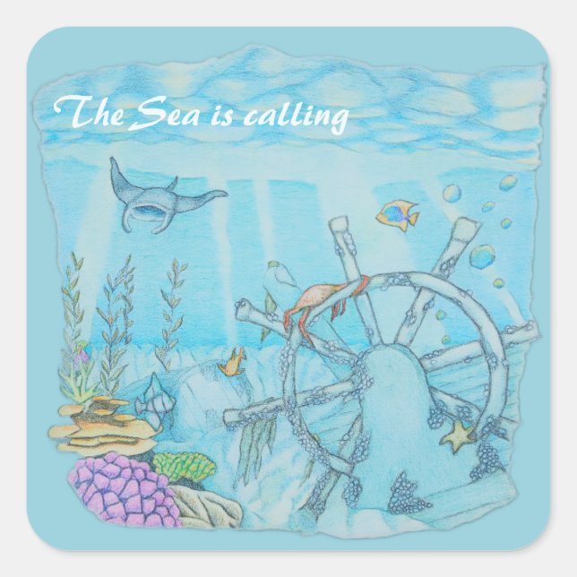 Coral reef shipwreck square sticker (Front)