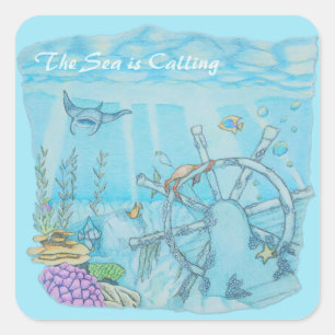 Coral reef shipwreck square sticker