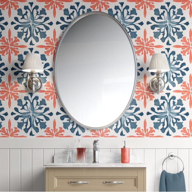 Coral Reef Symphony - Teal and Coral - Coastal Wallpaper (Coastal Bloom Peel and Stick Wallpaper)