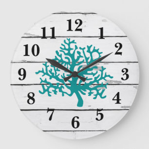 Coral Reef Turquoise Beach Decor Rustc Shiplap Large Clock