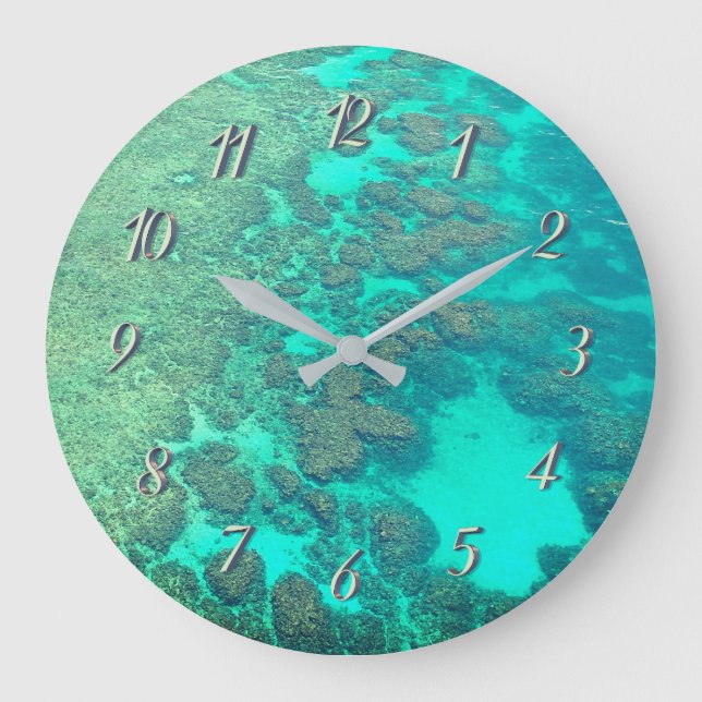Coral reef turquoise ocean water large clock (Front)