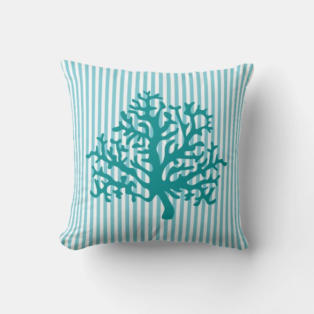 Coral Reef Turquoise Throw Pillow (Front)