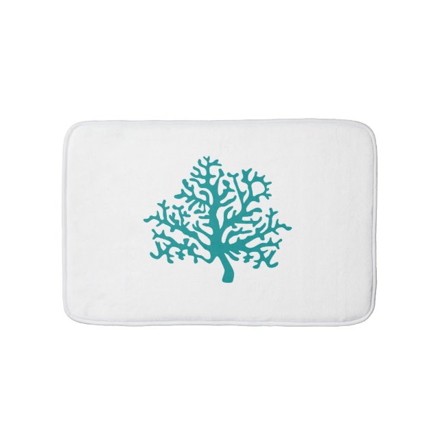 Coral Reef Turquoise White Bath Mat (Front)
