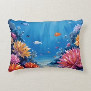 Coral Reef Under the Sea Ocean Painting Decorative Cushion