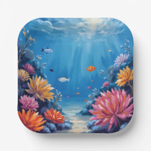 Coral Reef Under the Sea Ocean Painting Paper Plate