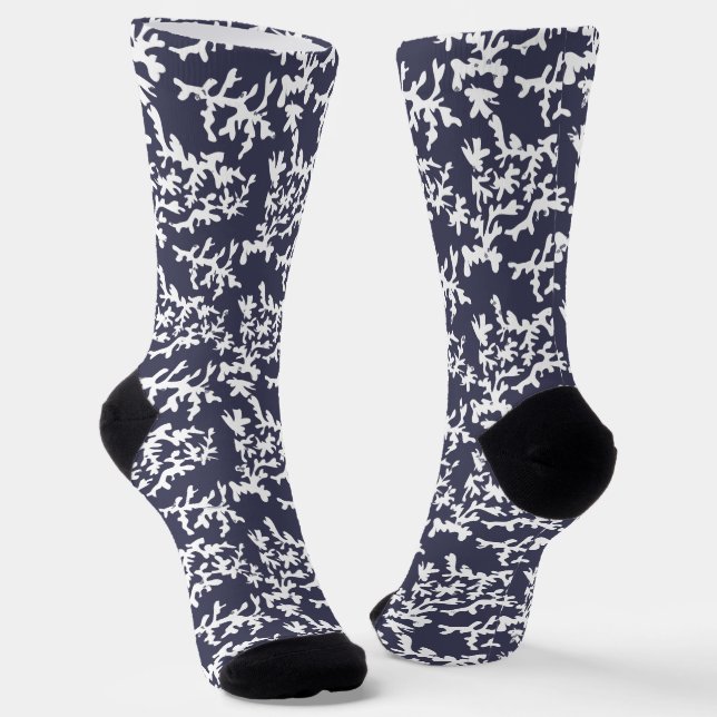 Coral Reef Underwater Blue and White Socks (Angled)